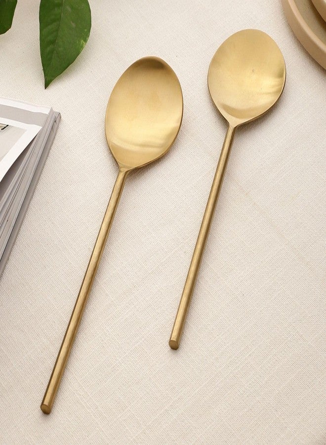 VarEesha Imperial Matt Gold Stainless Steel Serving Spoons Set of 2 | Elegant Lead Free Stainless Steel Server Set for Dinner| Serving Spoons for Dining Table| Cutlery for Gifting - Image 1